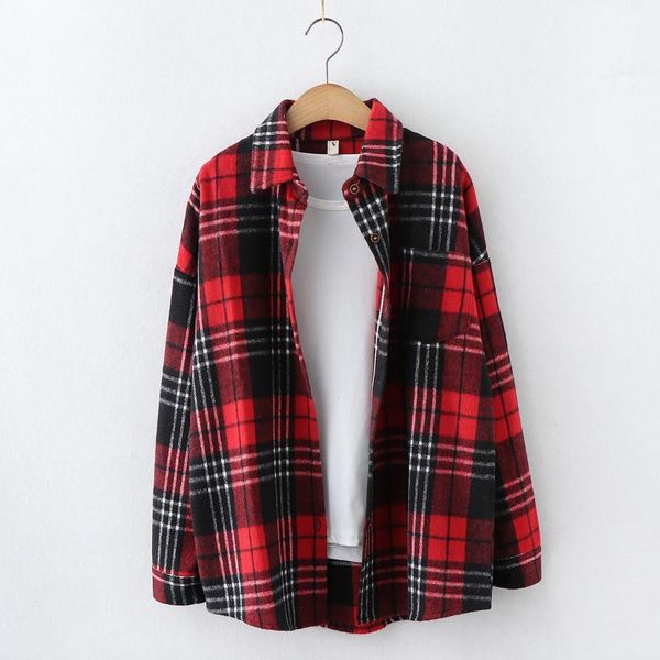 

vintage stylish pockets oversized plaid jacket coat women 2021 fashion lapel collar long sleeve loose outerwear chic women's jackets, Black;brown