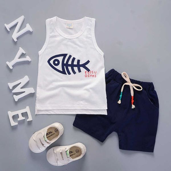 

toddler boy summer clothes korean fashion fish shorts and set kids bebes jogging suits tracksuits children clothing outfits g1023, White