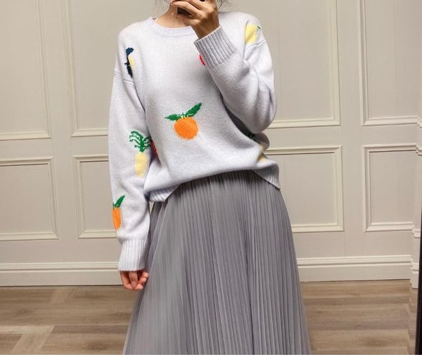 

women's jackets women sweater fasion and sweet fruit pattern cashmere, Black;brown