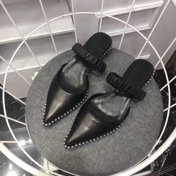 

black sheepskin sheath designer fashion sandals heel sliper luxury shoes