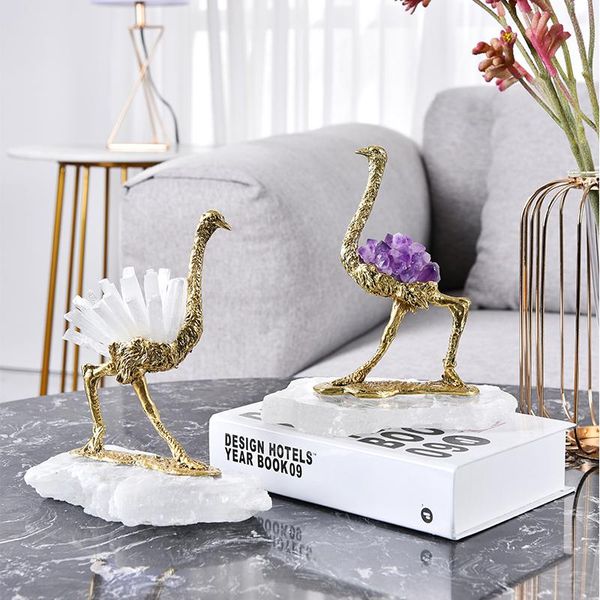 

decorative objects & figurines modern brass ostrich statue home living room entrance tv cabinet model soft decoration bird artwork natural s