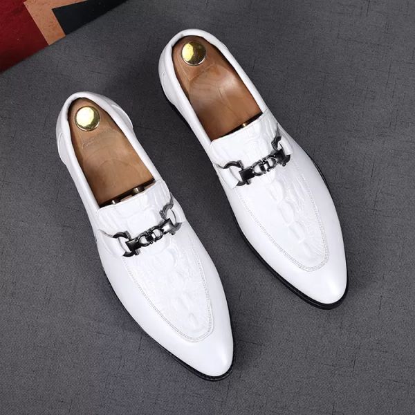 Elegante italiano desenhador de luxo vestido de casamento festa homens sapatos moda ponta apontada toe preto branco deslizamento de caminhada de caminhada tamanho