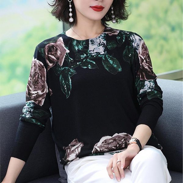 

women's sweaters painted floral pullovers basic fashion sweater women o-neck long sleeve flower bottoming autumn winter knitted, White;black