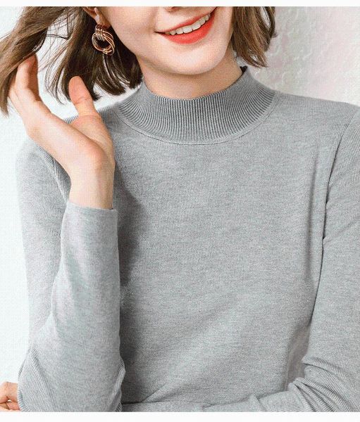 

sweater women 2021 spring solid color women's half-high collar long-sleeved bottoming shirt sweaters, White;black