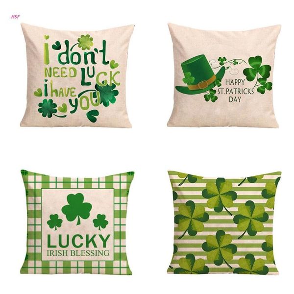 

pillow case patrick's day cover 18x18 inch clover plaid throw pillowcase cushion lucky irish blessing home decorations