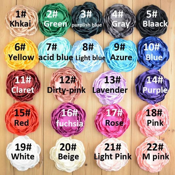 

pcs/lot ,3.5 '' singed satin puff chiffon flowers -- 7 layer flower for fashion accessories 25 colors ties, Red;brown