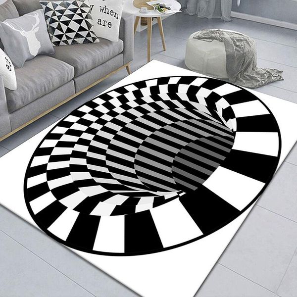

carpets abstract geometric round 3d vortex illusion black white areas rugs non-slip floor mat optical for living room halloween