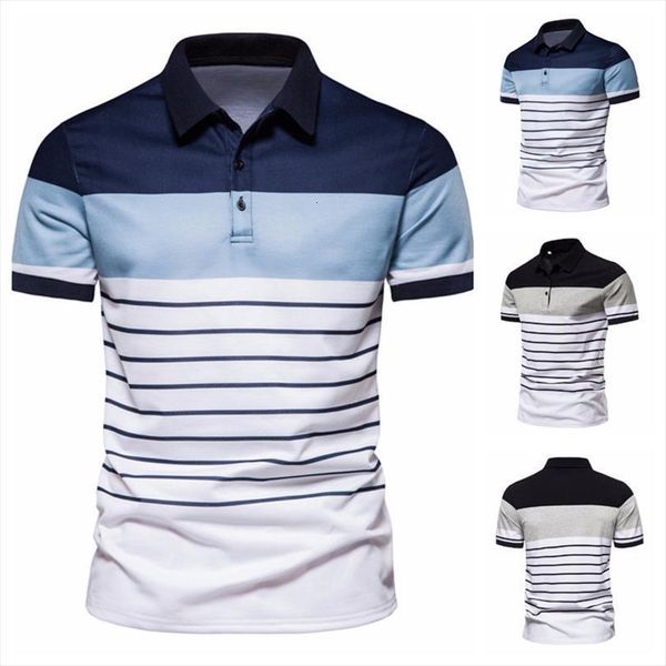 

summer fashion casual striped mens polo lapel slim business short sleeved shirt, White;black