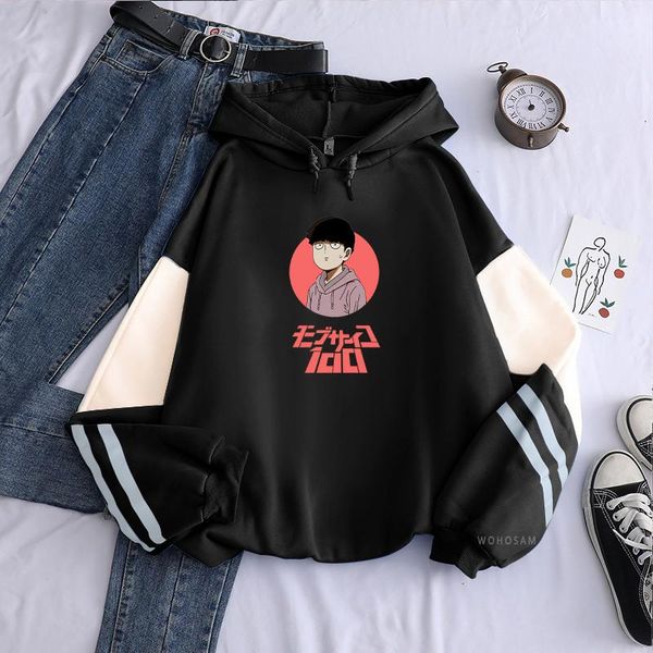 

men's hoodies & sweatshirts japanese anime mob psycho 100 street funny of boys digital graphics oversized patchwork hooded pullo, Black