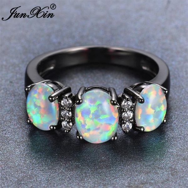 

fashion white fire opal engagement ring vintage black gold wedding rings for men and women year gifts, Slivery;golden