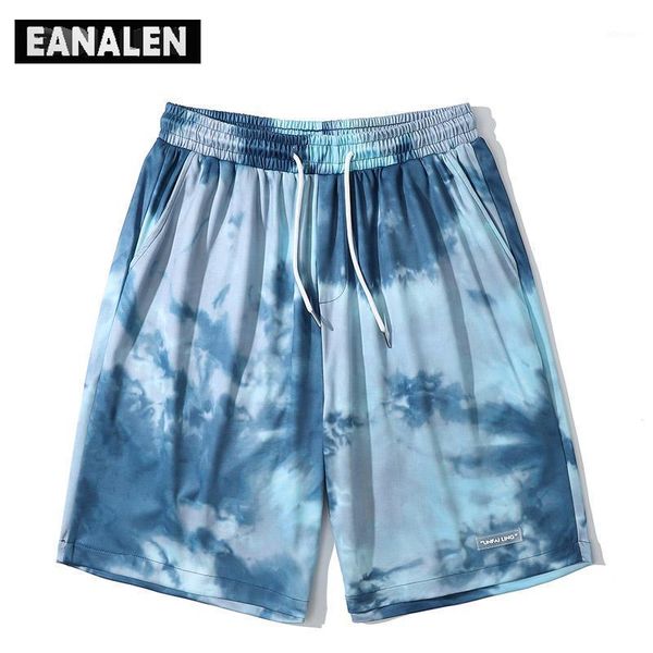 

men's shorts summer gradient tie-dye beach pants retro sports quick-drying drawstring running basketball bermuda, White;black