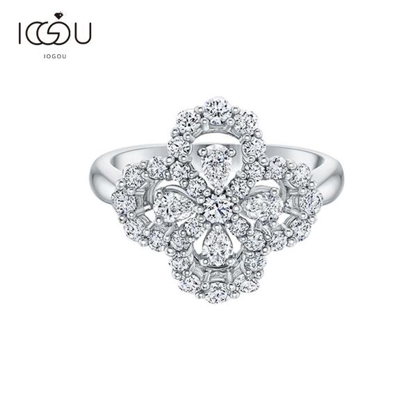 

cluster rings iogou unique flower design engagement wedding for women sona 925 sterling silver anniversary jewelry lovers promise, Golden;silver