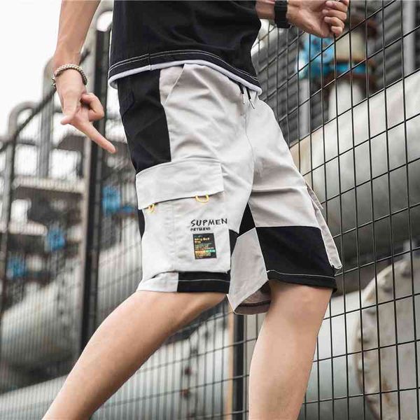 

youth summer new men's sports multi bag overalls cotton thin shorts trend, Black