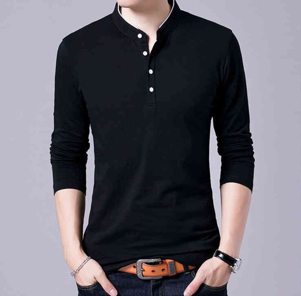 

men's t-shirts t-shirt spring autumn cotton t shirt solid color mandarin collar long sleeve tee am1f, White;black