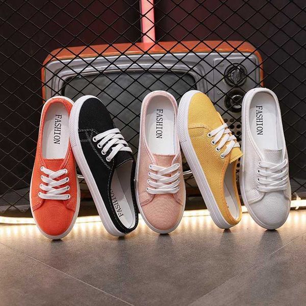 

women's sneakers korean solid color low-heel lace-up canvas sneakers y0907, Black