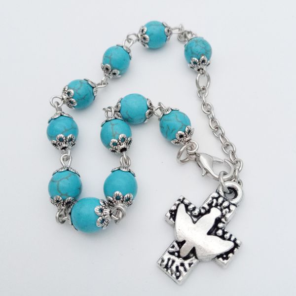 

cuentas turquesas y joyas religiosas con pulsera rosa cruz ave de la paz, Black