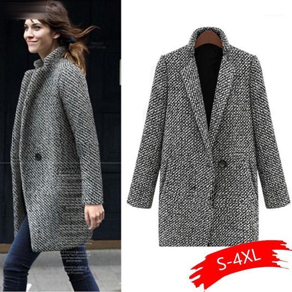

women winter casual long sleeve houndstooth button coat gray autumn, outerwear casual, street, outdoor, etc women's wool & blends, Black
