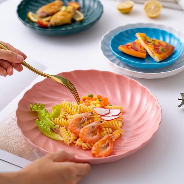 

dishes & plates bright underglaze ceramic plate flatware breakfast pasta egg vegtable nut fruit salad dessert home decoration crafts