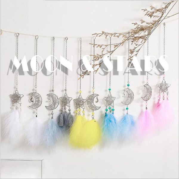 

decorative objects & figurines handmade moon star feather dream catchers car pendant decoration hollow auto rearview mirror hanging girls ba