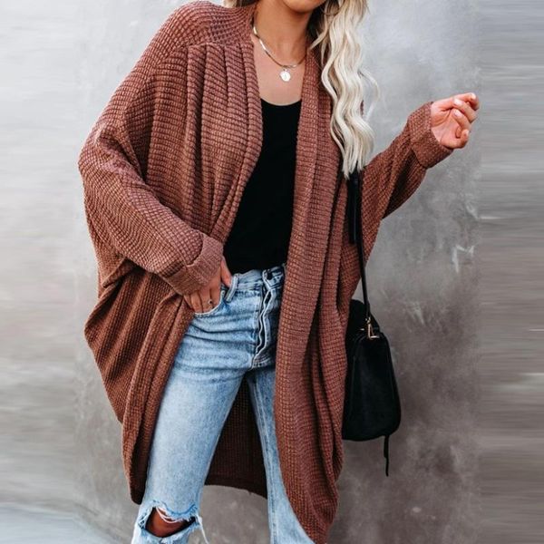 

women's jackets women casual loose ribbed cardigans elegant solid color open stitch spring autumn office lady long sleeve pocket coveru, Black;brown