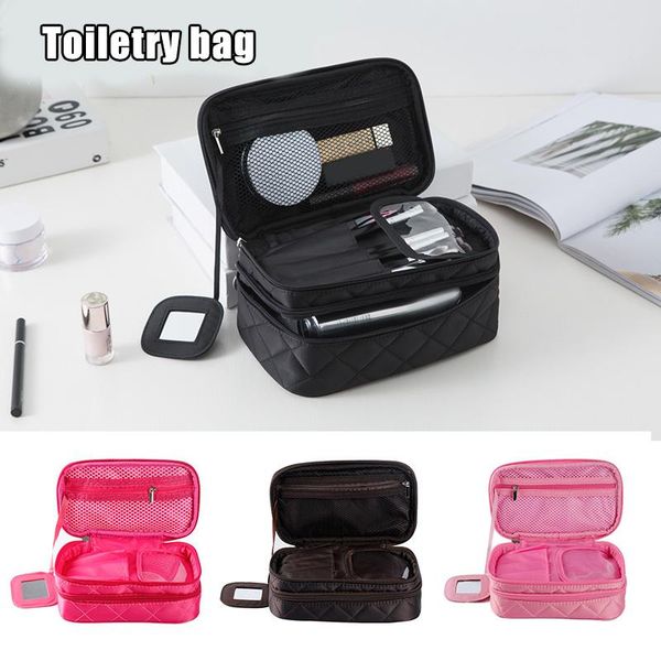 

arrival double layers makeup bag waterproof rhomboids travel cosmetic toiletry necessaries case bags & cases