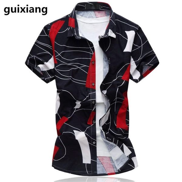 

summer shirt men's casual stripe printing short sleeves shirts men cotton and silk full size -7xl, White;black