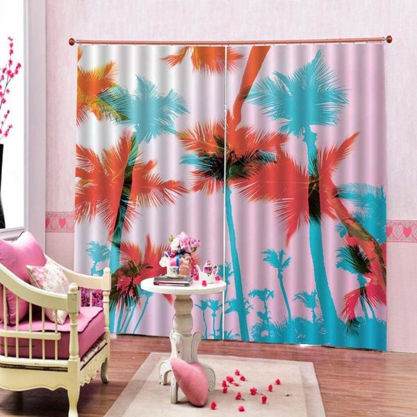 

curtain & drapes custom any size hand drawn seaside coconut tree large window for living room bedroom polyester fabric blackout