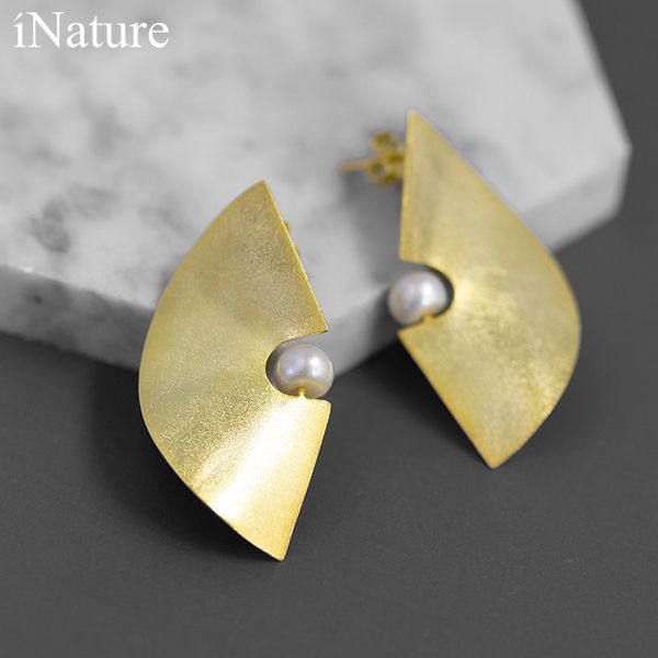 

inature 925 sterling silver fashion statement big geometric stud earrings for women modern jewelry 220211, Golden;silver