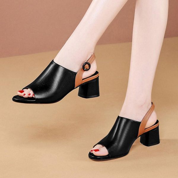 

sandals 2021 summer women mixed colors high heels peep toe dress shoes pumps back strap ladies roma sandalias mujer 9102n, Black