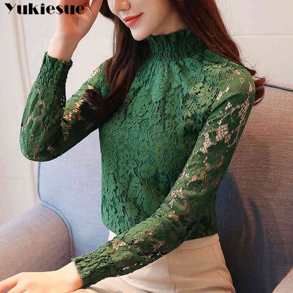 

fashion woman blouses spring summer hollow out lace women's blouses women blusas long sleeve female shirt plus size 210519, White