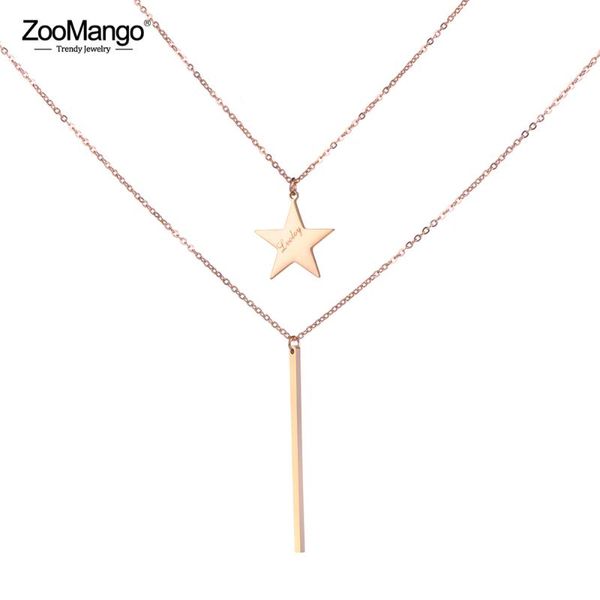 

pendant necklaces zoomango strip & lucky star 2 layers charm necklace stainless steel rose gold neckalce trendy jewelry for christmas gift z, Silver