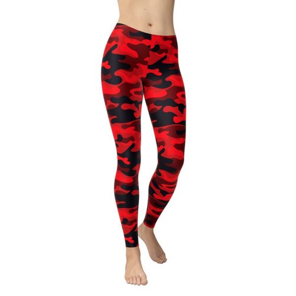 

fashion red camouflage pattern printing women capri polyester breathable fitness leggings elastic waist sportswear workout force, Black;white