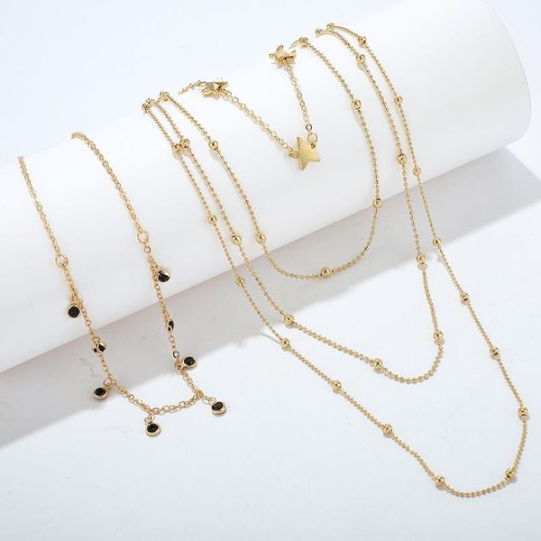 

fashion gold color choker necklace for women 5 layers stars black bead pendant chain necklaces & pendants velvet chokers jewelry, Golden;silver