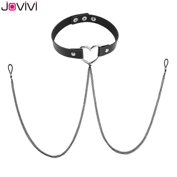 

jovivi 1x leather noose fake rings choker silicone non adjustable nipple chain body piercing jewelry black, Silver