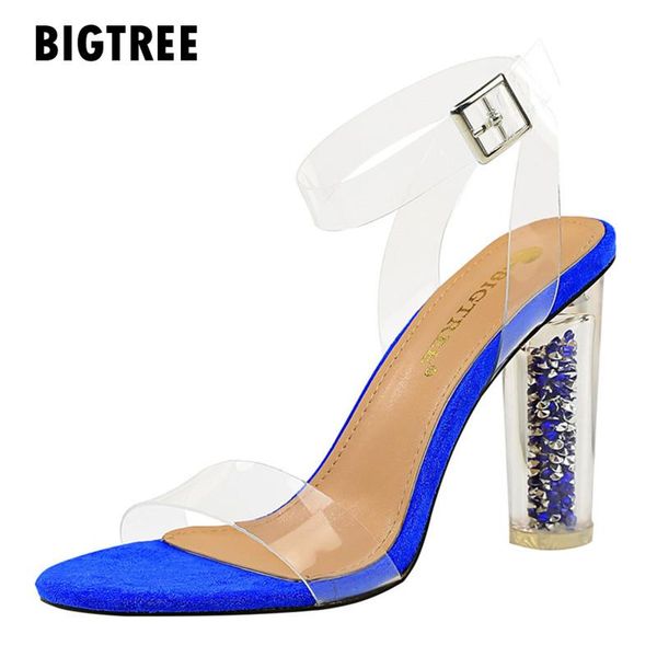 

brand summer women sandals glitter crystal transparent high heels gladiator comfortable thick heeled office lady shoes, Black