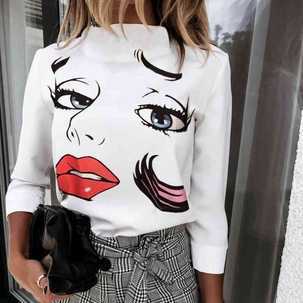 

blouses fashion harajuku print sweatshirt women vintage stand collar long sleeve pullover ladies casual oversized streetwear autumn, White