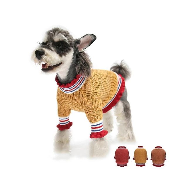 

dog apparel winter knitted turtleneck clothes warm fashion long sleeve ruffle puppy pullovers pet knitwear autumn cat knit sweater