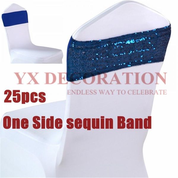 

25pcs sold sequin chair band lycra sash tie bow for banquet wedding cover decoration sashes