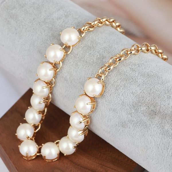 

pendant necklaces inlaid single row white pearl gold-plated fashion simple and short necklace, Silver