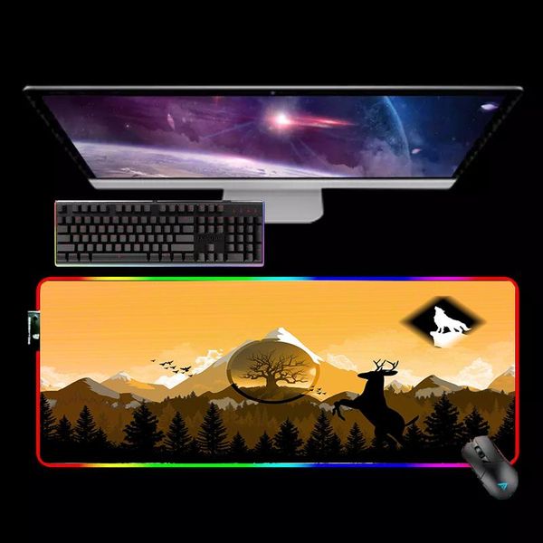 

mouse pads & wrist rests computer desk anime pad led rgb mousepad xxl deep forest firewatch backlit mat gaming accessories gamer keyboard ma