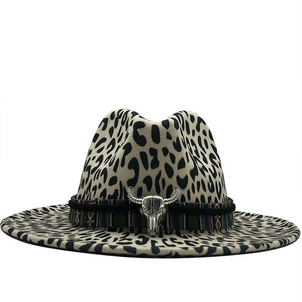 Leopard Imprimir Chapéu de Cowboy Fedoras em Bulk Masculino Caps Feminino Tampão Mulheres Feltro Fedora Chapéus Para As Mulheres Homens Homem Homem Outono Acessórios de Inverno Atacessista