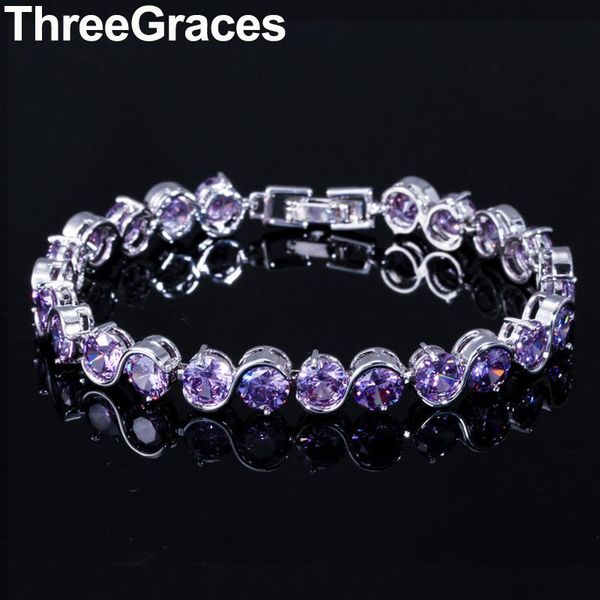 

link, chain threegraces 2021 trendy link round austrian crystal shiny natural purple cz stone women bracelet jewelry br130, Black