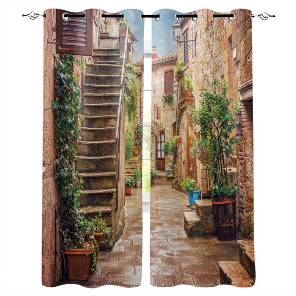 

curtain & drapes multi-size old town alley italy street window curtains polyester fabric living room home decor
