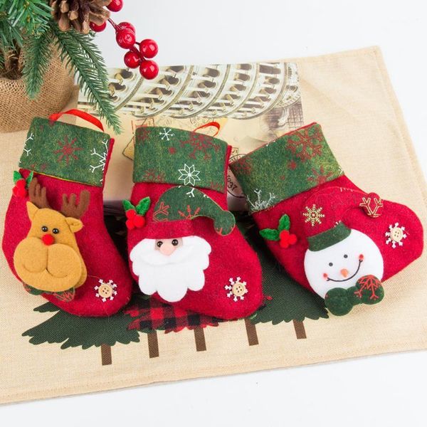 

christmas decorations 12pcs small stocking pendant santa claus snowman elk candy gift storage bag tree fireplace hanging decoratio
