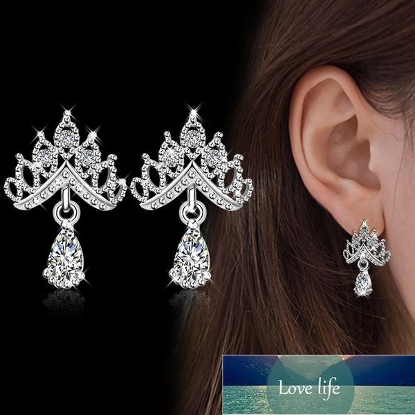 

crown drop earrings for women water drop earring zircon earings silver color jewelry earing brincos brinco oorbellenÂ factory price expert de
