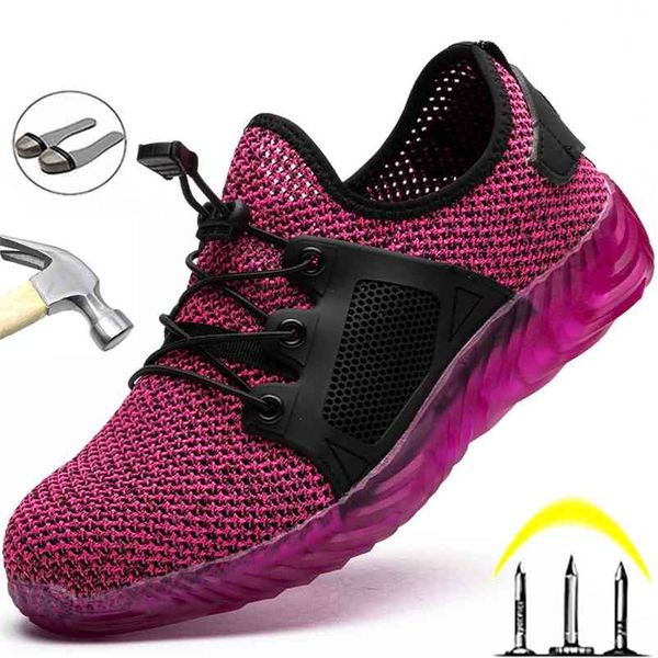 

lightweight work shoe anti-puncture safty men sneaker steel toe safety footwear women's 210923, Black