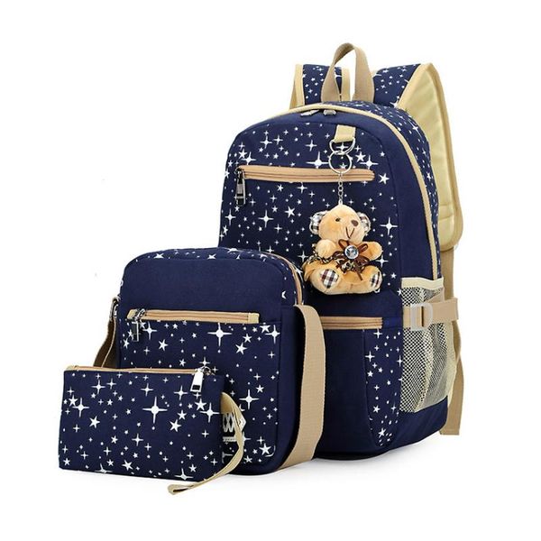 

fashion canvas school backpack for girls set little stars prints women casual travel bag preppy style mochilas schoolbook bags