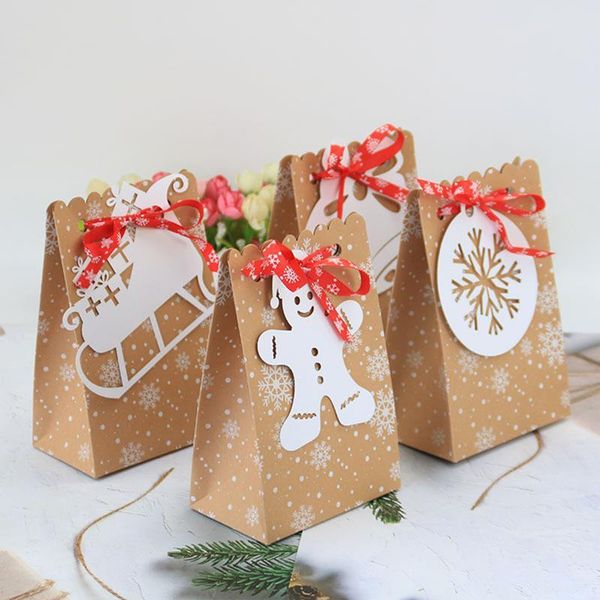

christmas decorations kraft treat gift bags party favors with tags and ribbon year candy cookies snack packaing supplies