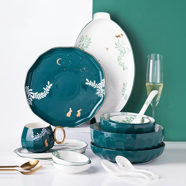 

dishes & plates ceramic nordic creative tableware for home kitchen green steak plate dish spoon salad bowl breakfast