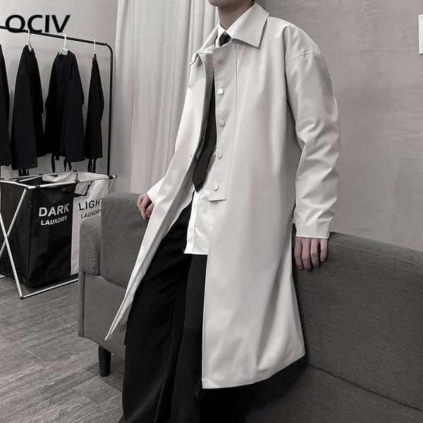 

men's trench coats long style coat men spring loose fashion casual windbreakers male jackets -3xl, Tan;black